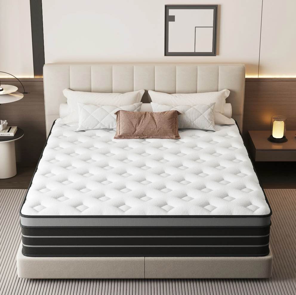 Queen Mattress, 12 Inch Hybrid Innerspring Mattress for Pressure Relief, Motion Isolation, Medium Firm, CertiPUR-US Certified