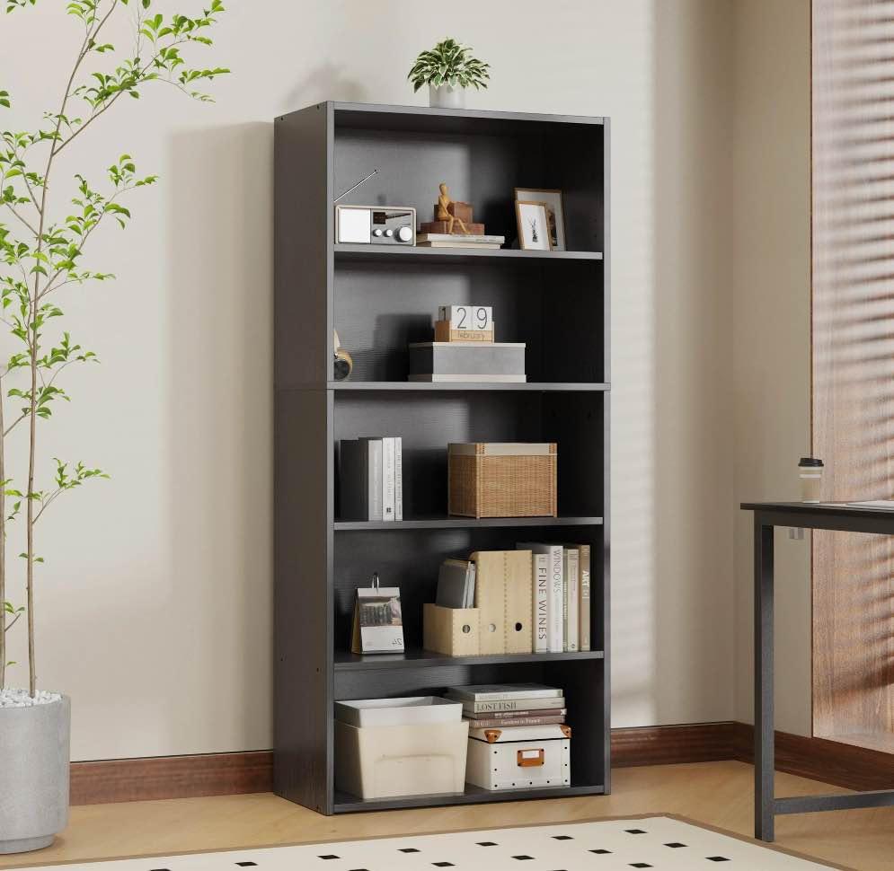EDX 5 Tier Bookcase Storage, 53 Inch Large Tall Floor Standing Open Bookshelf for Home Office, Living Room, and Bedroom, Black