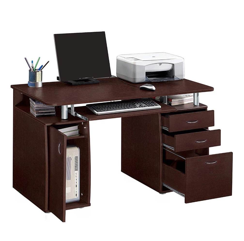 Ktaxon Brown Computer PC Desk Home Office Study Writing Table 3 Drawers Bookcase