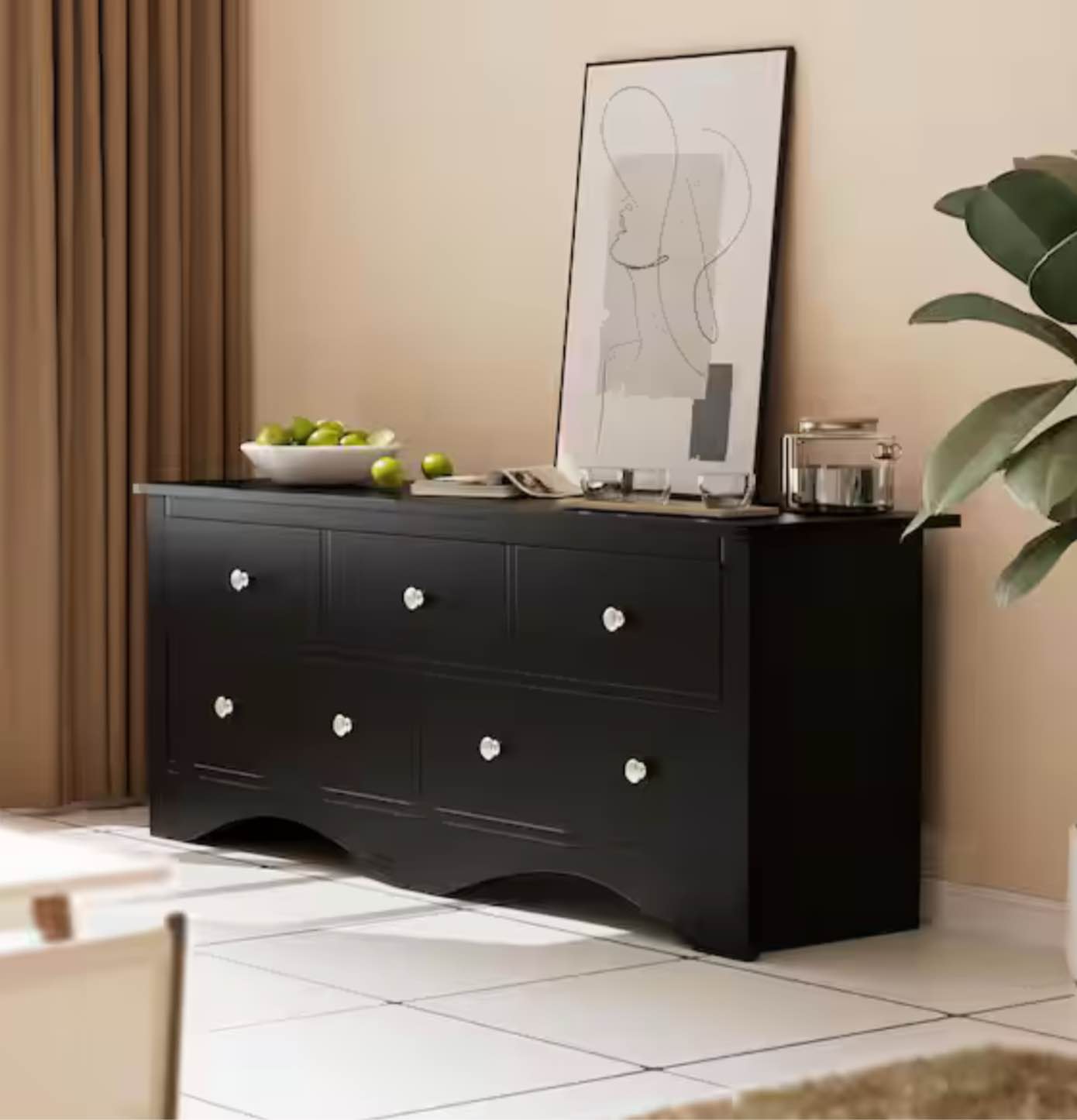 Homall Dresser for Bedroom, 6 Drawer Dresser, Wood Chest of Drawers, Storage Dressers Organizer, for Living Room, Hallway, Entryway (Black)