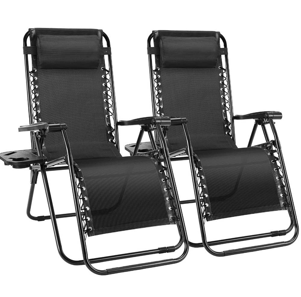 EDX Zero Gravity Chair Outdoor Lounge Chair?Suitable for Beach Terrace Pool Patio  Black 2-Pack