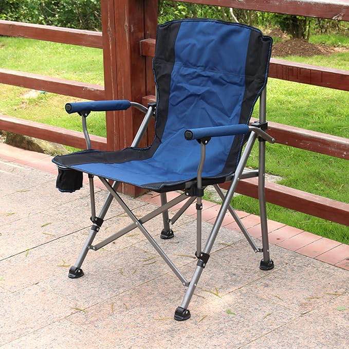 Portable Camping Chair,Heavy Duty Lumbar Back Supports 300 Lbs,Padded Hard Arm Folding Camp Beach Chair with Cup Holder-Blue