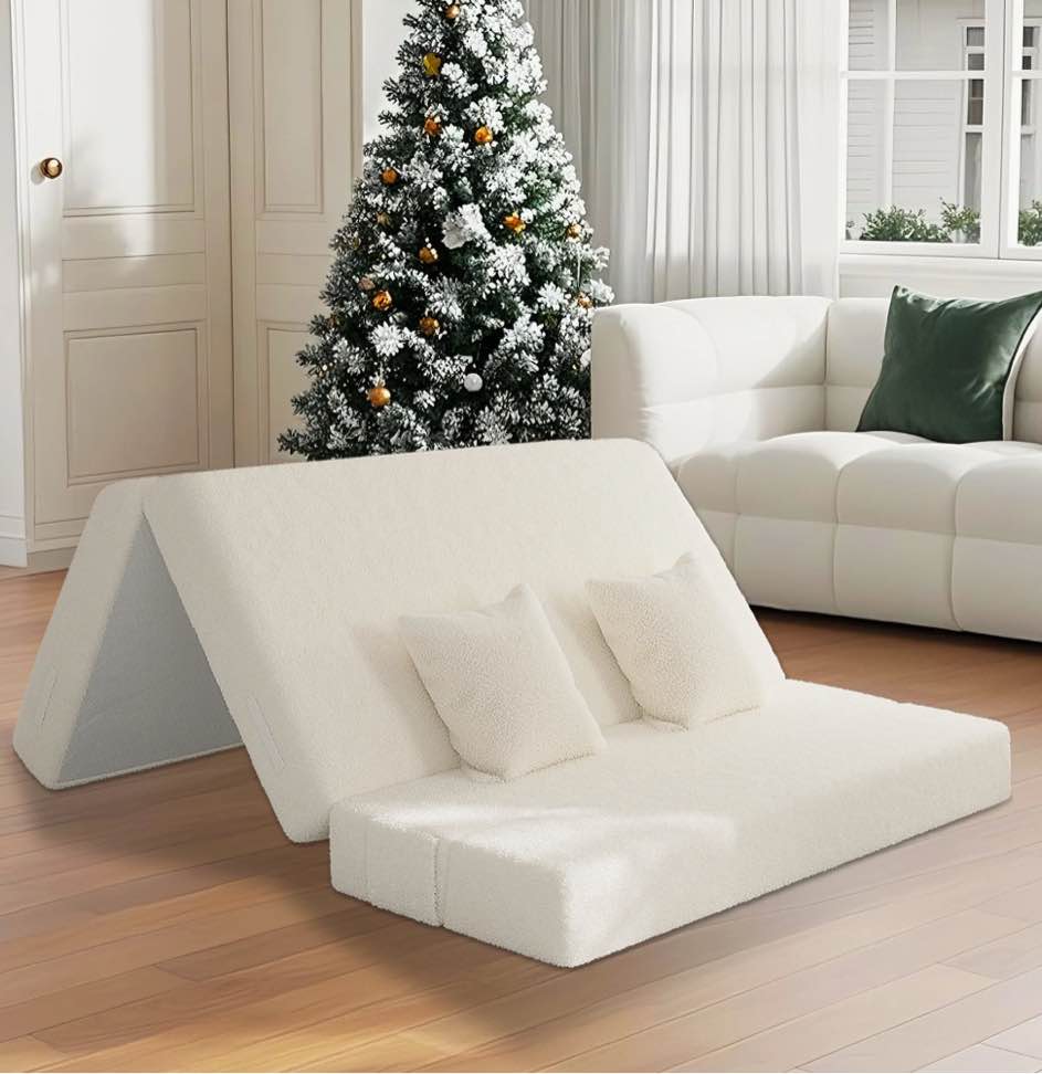 Me'On Folding Sofa Bed Foldable Floor Mattress with 2 Pillows, Suitable for Living Room, Twin Size, Adult, Beige