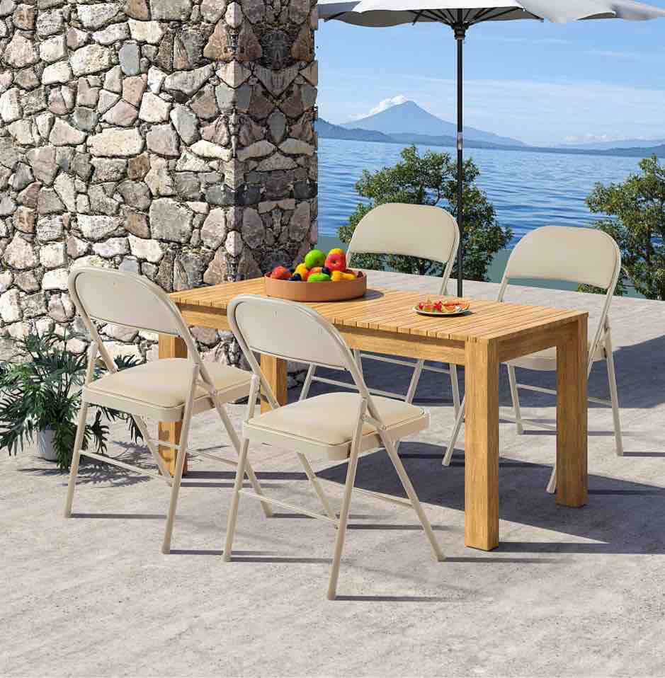 JOINSUN Folding Chair 4 Pack Convenient Leather Padded Folding Chairs Outdoor and Indoor Khaki