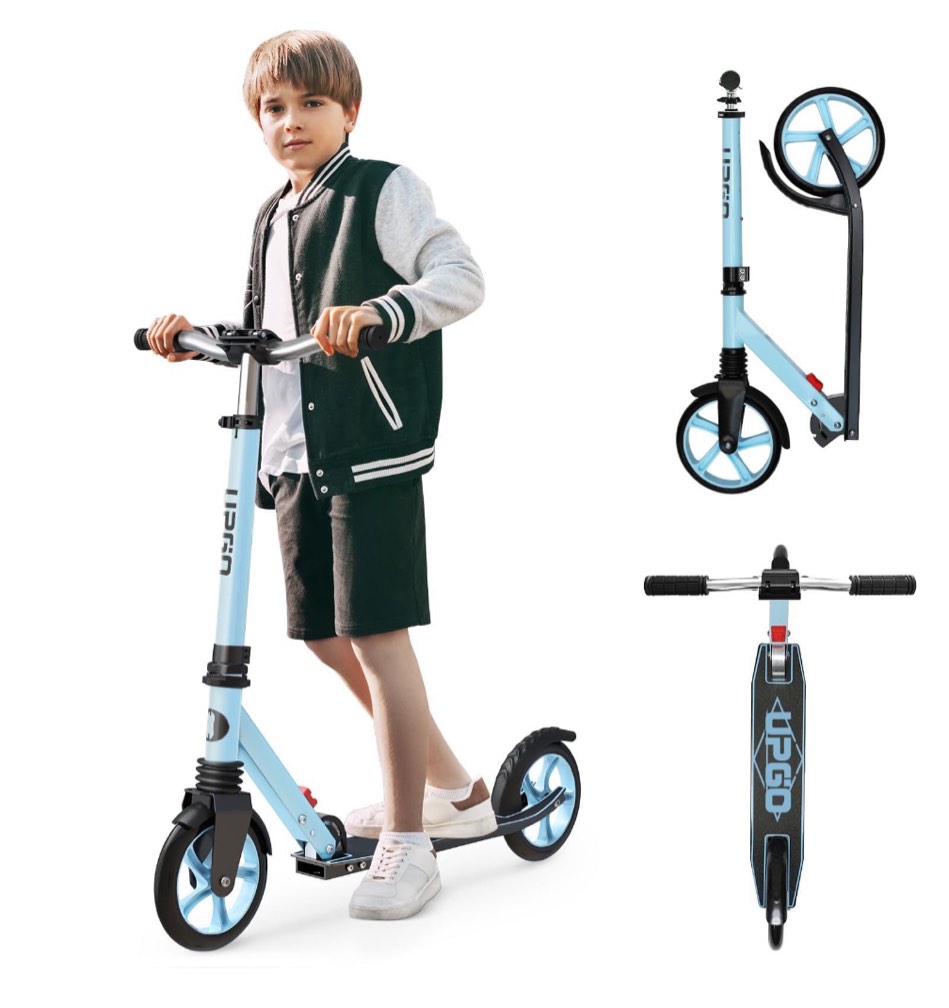 UPGO Kick Scooter for Teens, Kids & Adults, Max 240 lbs, Foldable, 8-Inch Wheels, 4 Adjustable Levels, Aqua
