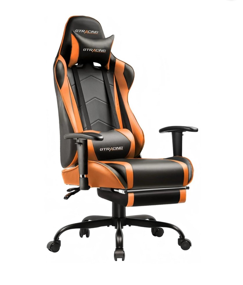 GTRACING Gaming Chair Office Chair PU Leather with Footrest&Adjustable Headrest, Orange
