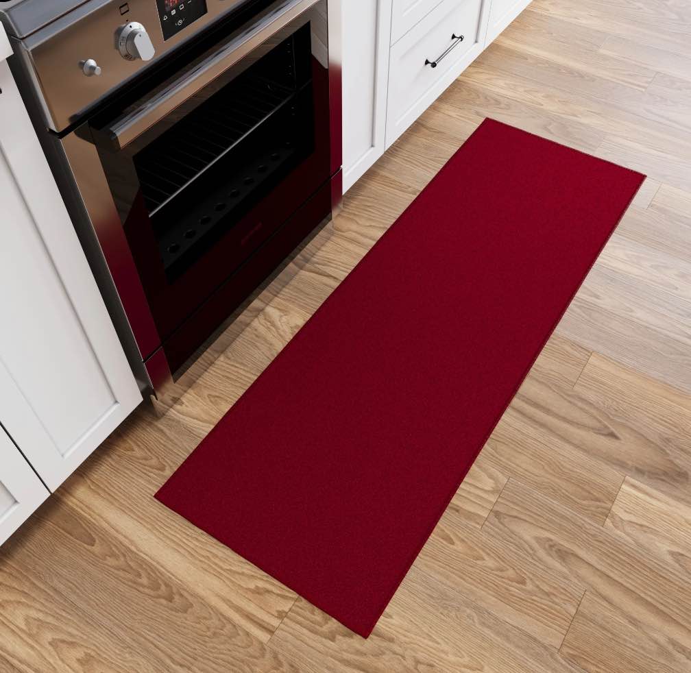 Ottomanson Solid Bathroom Runner Rug 20" x 59" - Non Slip Low Pile Carpet, Red