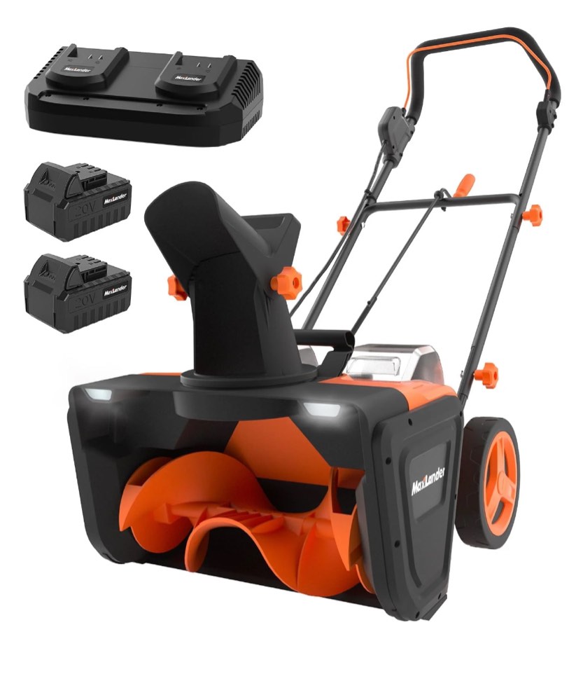 MAXLANDER Snow Blower Cordless, 40V 20-Inch Brushless Cordless Snow Blower with Dual LED Lights, 180° Rotating Chute, Electric Snow Blower Battery Powered?2 x 4.0Ah Batteries and Charger Included?
