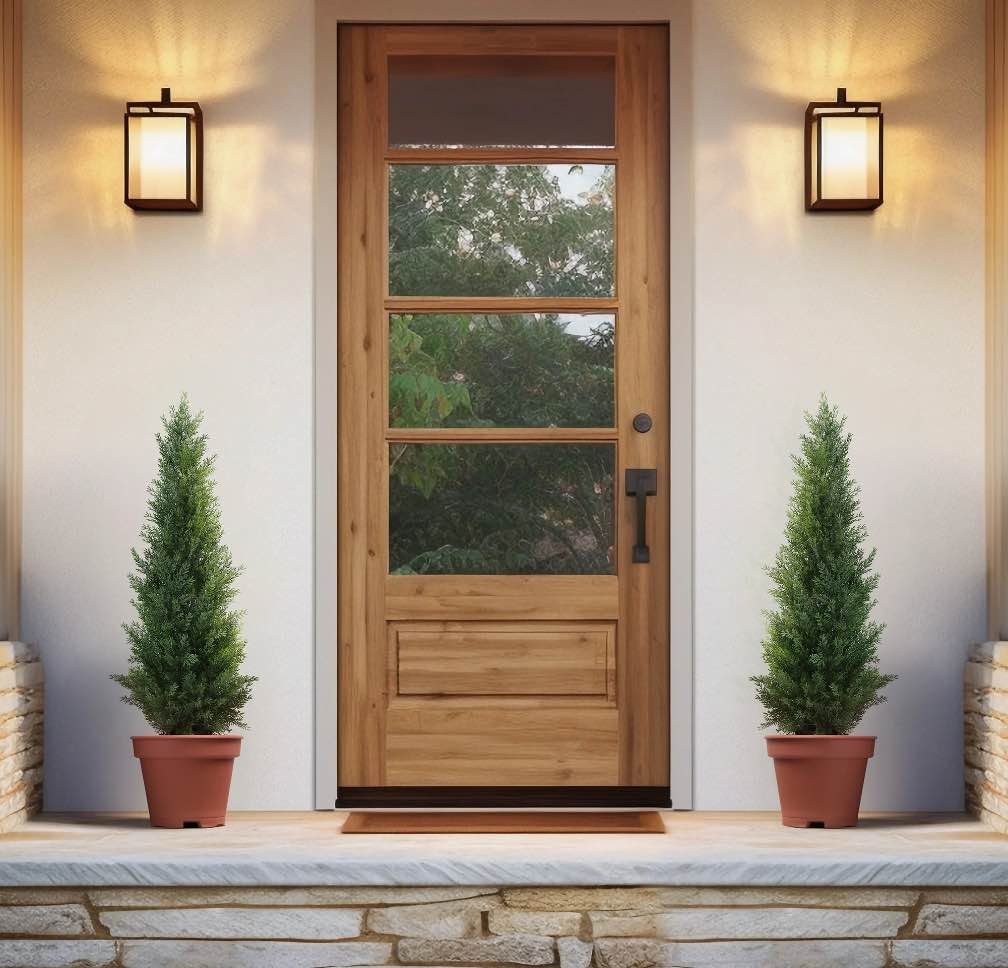 Artificial Cedar Tree 2 Pack 3 ft Outdoor Artificial Topiary Cedar Plants Fake Tree UV Rated Potted Plants for Porch Decor Faux Pine Tree for Perfect Housewarming Gift