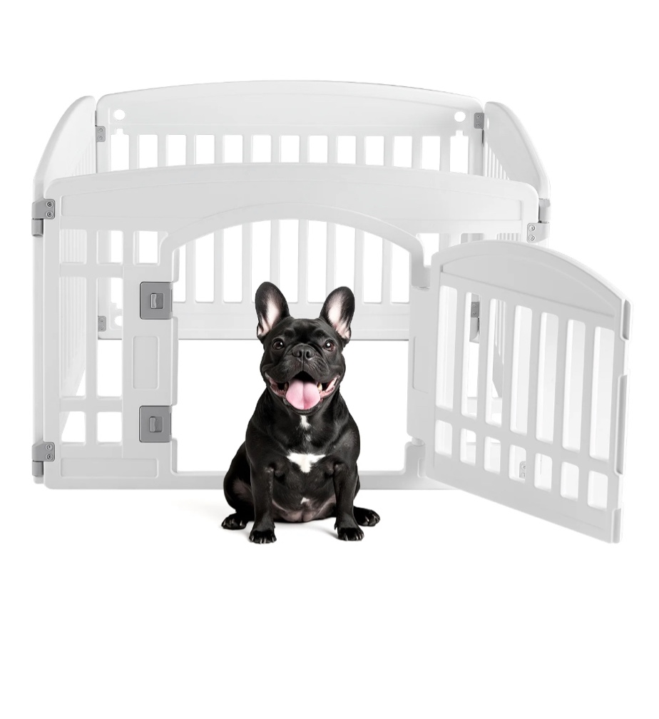 CONCETTA 24 Inch 4-Panel Portable Dog Playpen for Indoor, Plastic Lightweight Indoor Puppy Pen with Door, Customizable, White