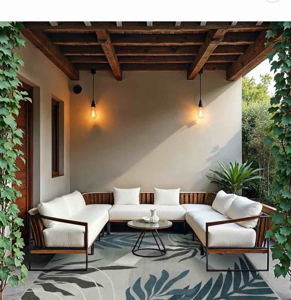 DEORAB Outdoor Rug 9'X12' Chenille Patio Carpet Three-Layer Material Imitation Silicone Spot Molding Camping Outside RV Mat,Blue&Grey