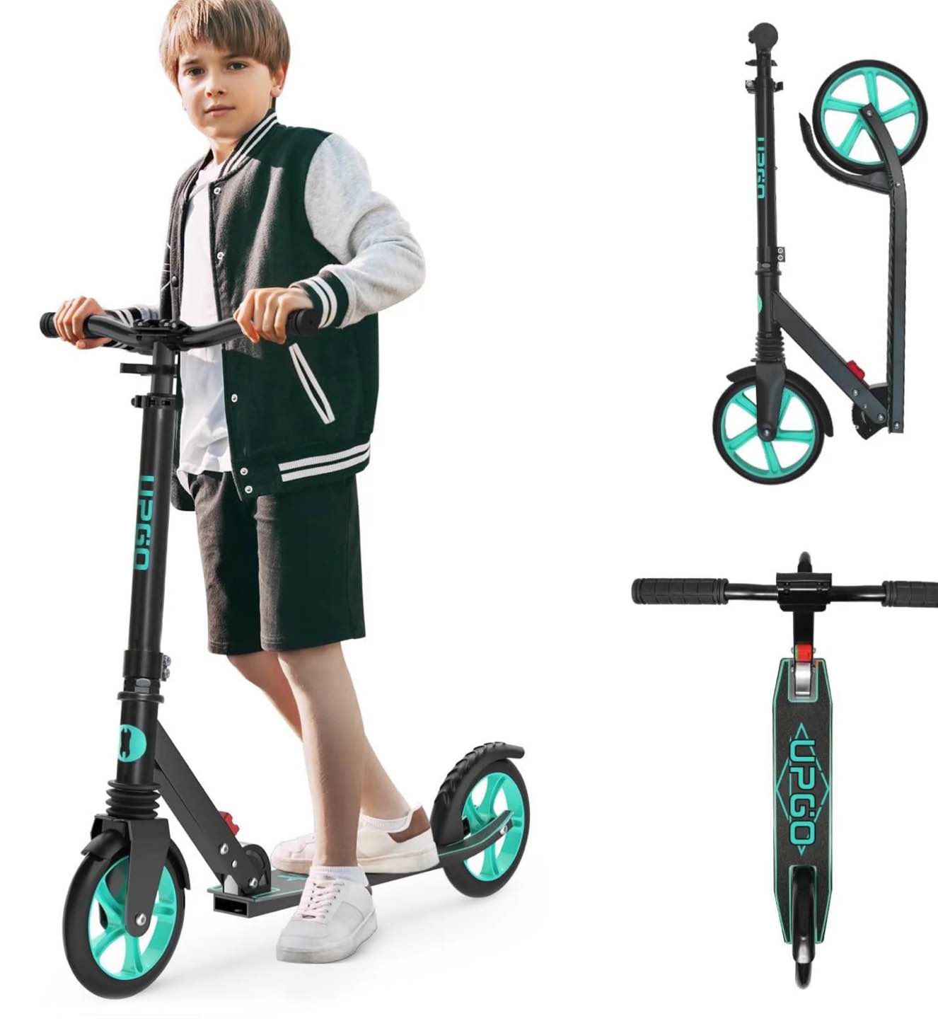UPGO Kick Scooter for Teens, Kids & Adults, Max 240 lbs, Foldable, 8-Inch Wheels, 4 Adjustable Levels, Aqua