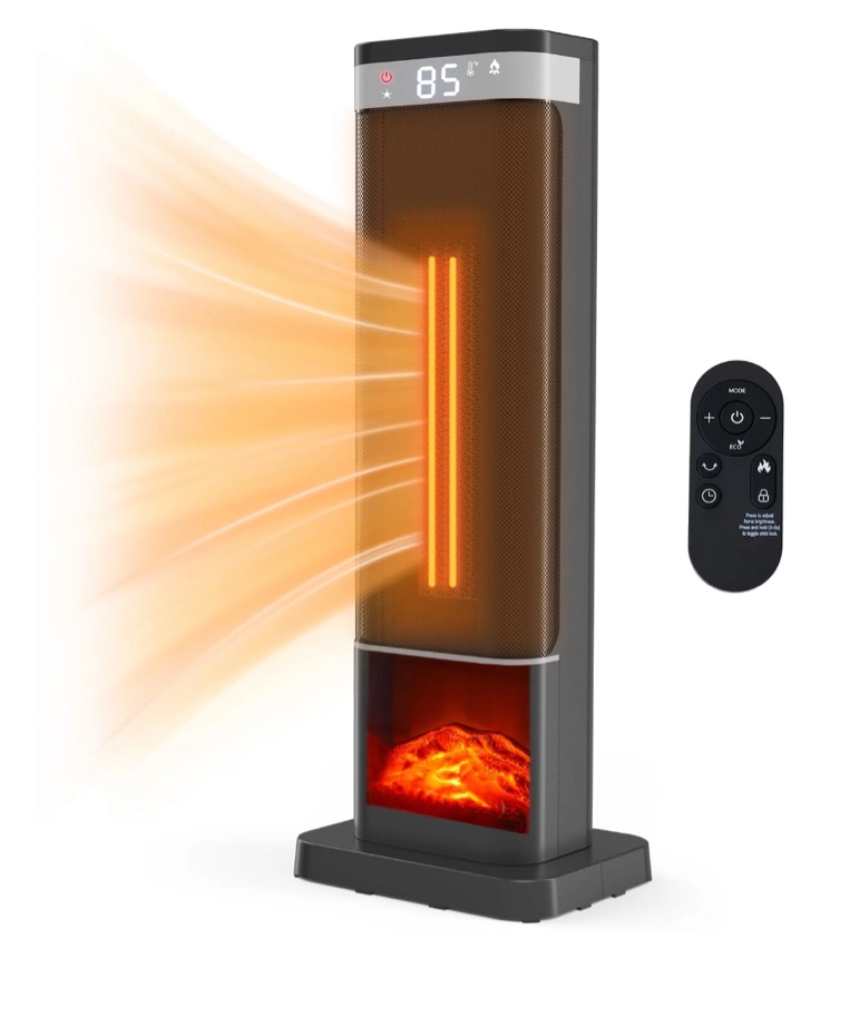 JIOABL Portable Space Heater with Remote, Thermostat, Overheating Protection for Indoor Use, Black