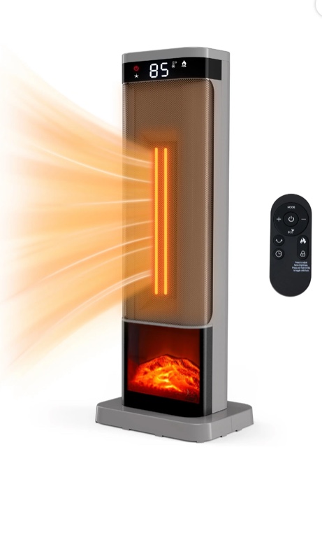 JIOABL Portable Space Heater with Remote, Thermostat, Overheating Protection for Indoor Use, Silver