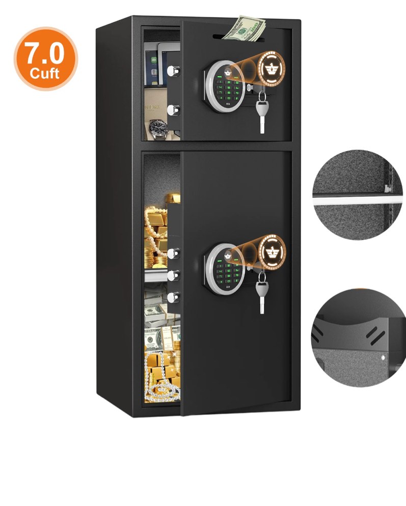 7.0 Cu ft Extra Large Home Safe Box Fireproof Waterproof, Digital Home Security Safe Box with Deposit Slot & Metal Storage Box, Soft Lining Money Safe with Backlit Keypad & Dual Alarm for Home Office