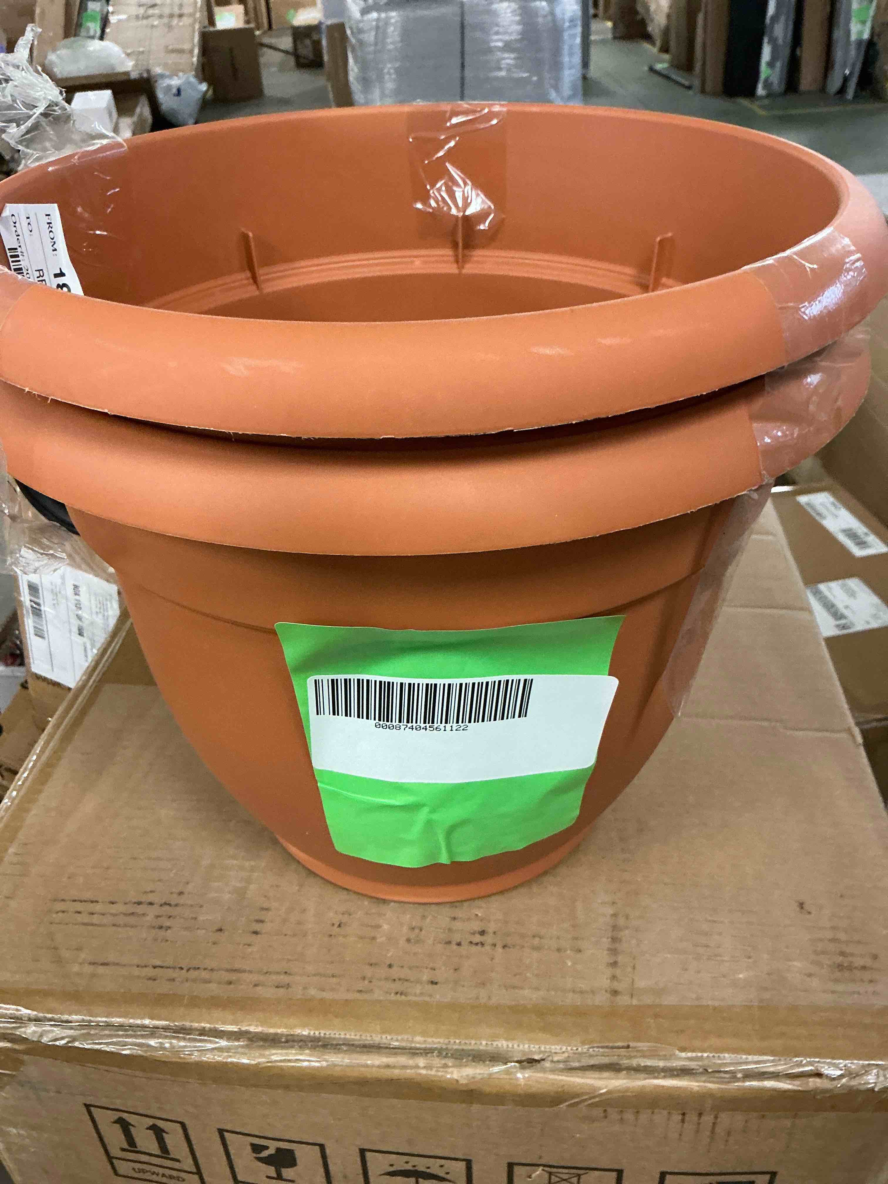 Condition photo showing New/Like New for Bloem Ariana 12" Round Self-Watering Resin Planter Pot - Rolled Rim Indoor and Outdoor Gardening Planter, Terra Cotta