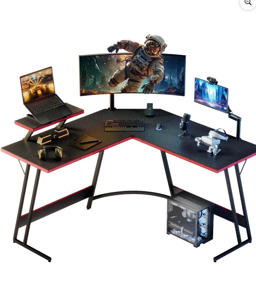 Homall L-Shaped Gaming Desk 51.2 Inches Corner Office Desk with Removable Monitor Riser, Black
