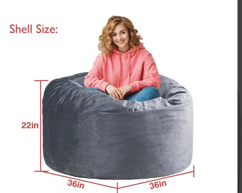 KINMEROOM 3~3.5ft Premium Plush Soft Support Bean Bag Chair for Teenagers and Adults | Heather Gray