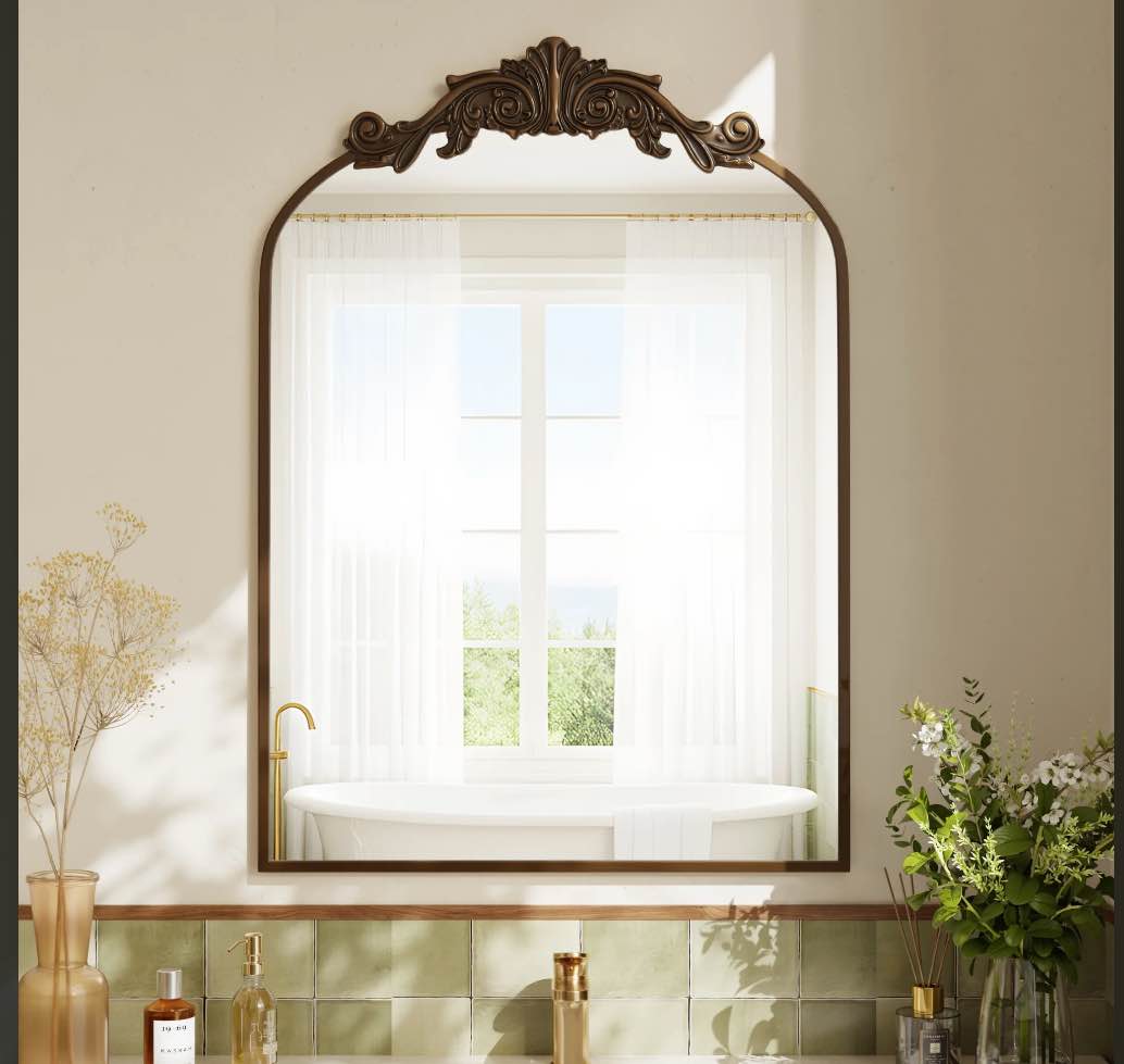 BEAUTYPEAK 32"x 20" Wall Decor Mirror Arched Metal Vintage Bathroom Mirror,Bronze