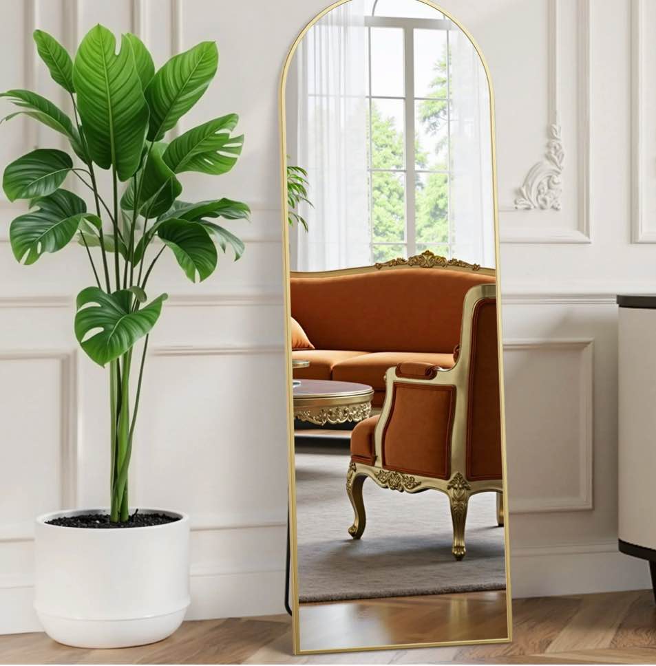 EDX Arched Full Length Mirror 59"x16" Full Body Mirror Rectangle Free Standing Wall Mounted Leaning Hanging Floor Mirrors, Gold