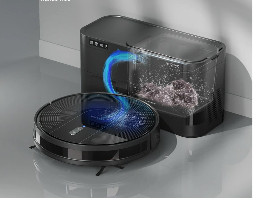 Enboya D60+ Robot Vacuum Cleaner with Self Emptying Base  85 Days of Dust  Powerful 9000Pa Suction  Wi-Fi/App/Voice Control  Smart Robotic Vacuum Ideal for Hard Floors Pet Hair and Low Carpets