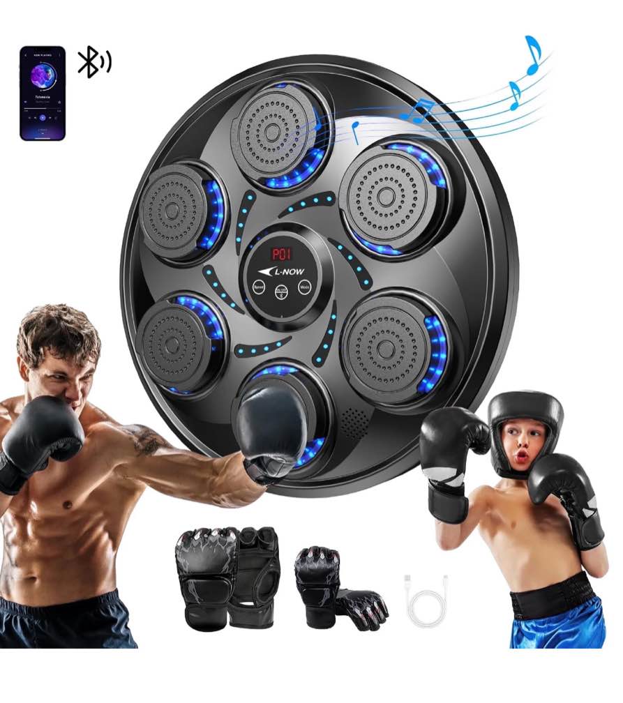 LNOW Adults/Teenagers Music Boxing Machine with 2 Pairs Boxing Gloves  Wall Mounted Smart Bluetooth Music Boxing Trainer  Electronic Boxing Target Workout Punching Equipment for Home  Indoor and Gym