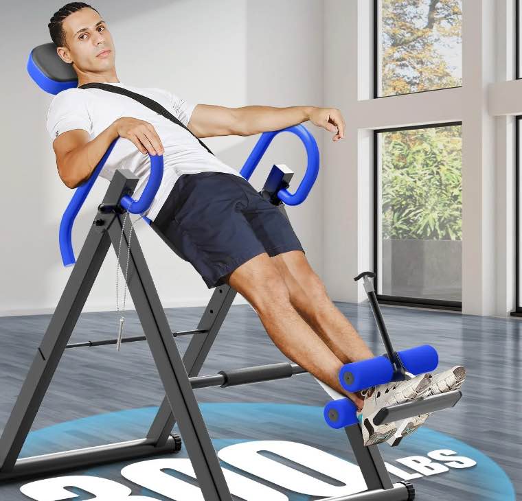 Heavy Duty Inversion Table  300lb Capacity Back Therapy Reflexology Heavy Duty Foldable Steel Back Stretcher Machine Neche Table  Blue