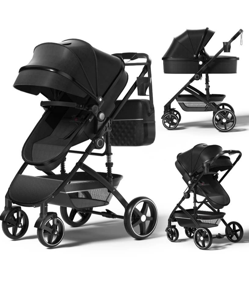 babyeap 2 in 1 Baby Stroller,Foldable Lightweight Carriage Reversible Bassinet Pram for Toddler,Travel Stroller with with Cup Holder?Storage Bag,Black