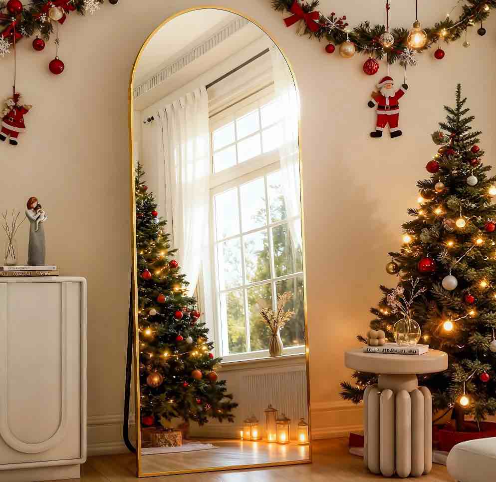 BEAUTYPEAK 64"x 21" Full Length Mirror Arched Standing Floor Mirror Full Body Mirror, Gold