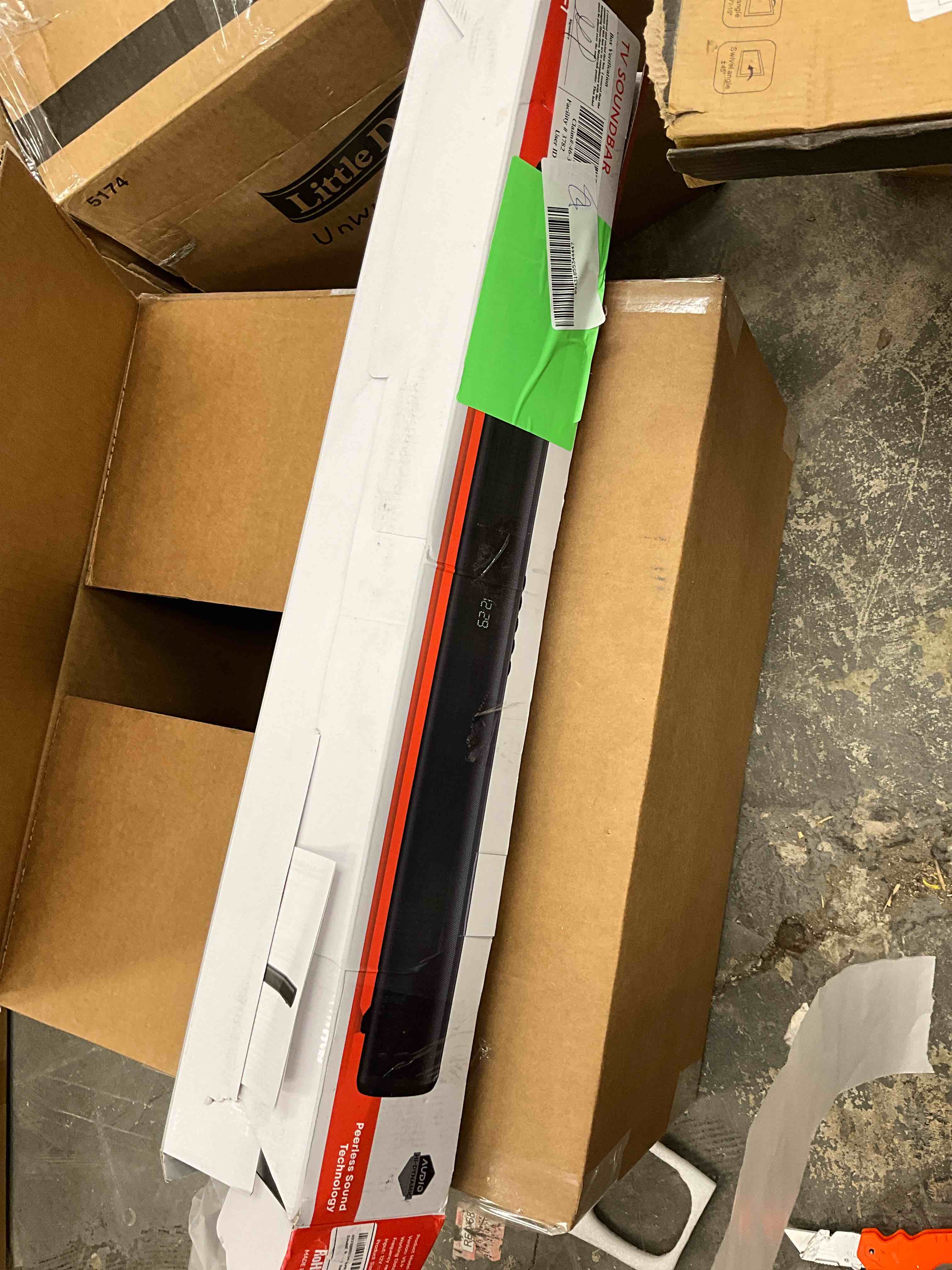 Condition photo showing New/Like New for Sound Bar for TV, 60W Soundbar TV Speakers, 2.1 ch Home Theater with Subwoofer Boost, 3 Equalizer Modes, Soundbar for TV/PC/Gaming/Projectors, Bluetooth, OPT, COX, USB & AUX Wall Mountable