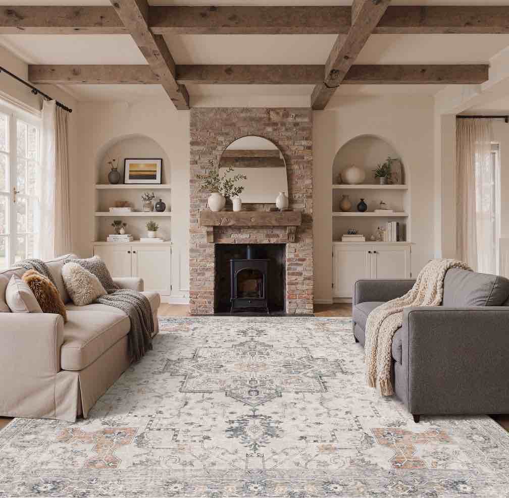 KUETH 9x12 Area Rugs for Living Room  Non Slip Machine Washable Retro Rugs  Ultra-thin Print Rug for Bedroom  Dining Room  Home Office.