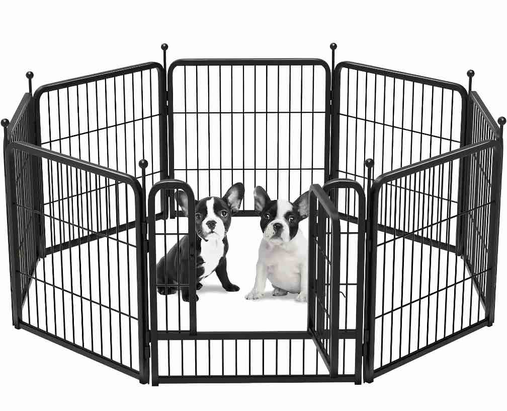 Condition photo showing New/Like New for Suchown Dog Playpen 32 Inch 8 Panels Heavy Duty Metal Dog Fence Exercise Pen With Doors For Large/Medium/Small Dogs, Portable Pet Pen Indoor & Outdoor For RV, Camping, Yard, Home