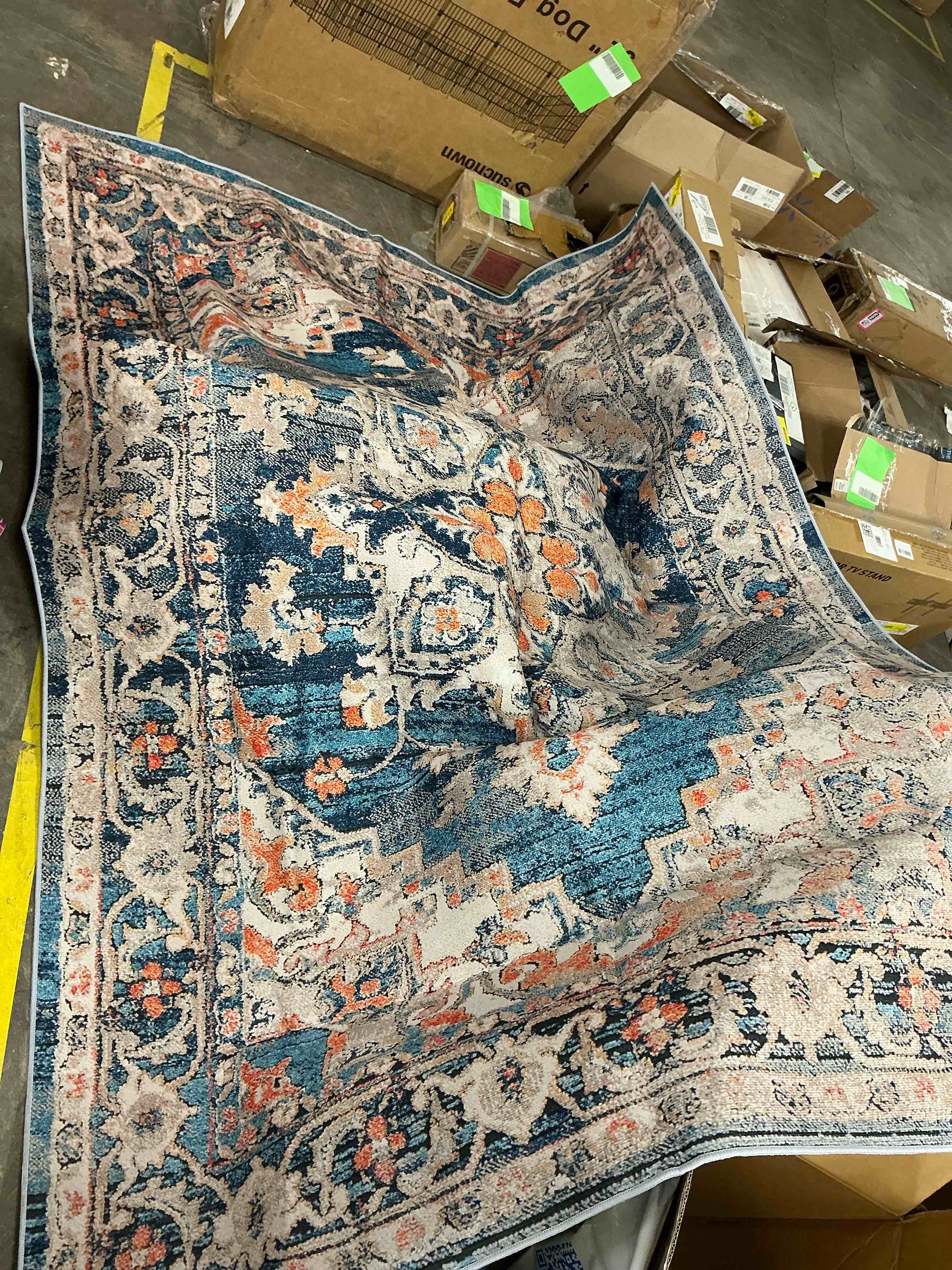 Condition photo showing Good Condition for Cuopluber Area Rugs for Living Room 5.2 x7.5 Non Slip Machine Washable Vintage Indoor Rug Low Pile Chenille Print Rug for Bedroom Dining Room Home Office