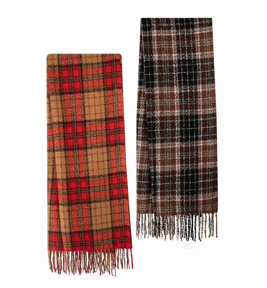 Eallco 2 Pack Winter Scarves for Women, Cozy Thick Fuzzy Oversized Scarfs for Cold Weather, Classic Soft Warm Plaid Blanket Scarves