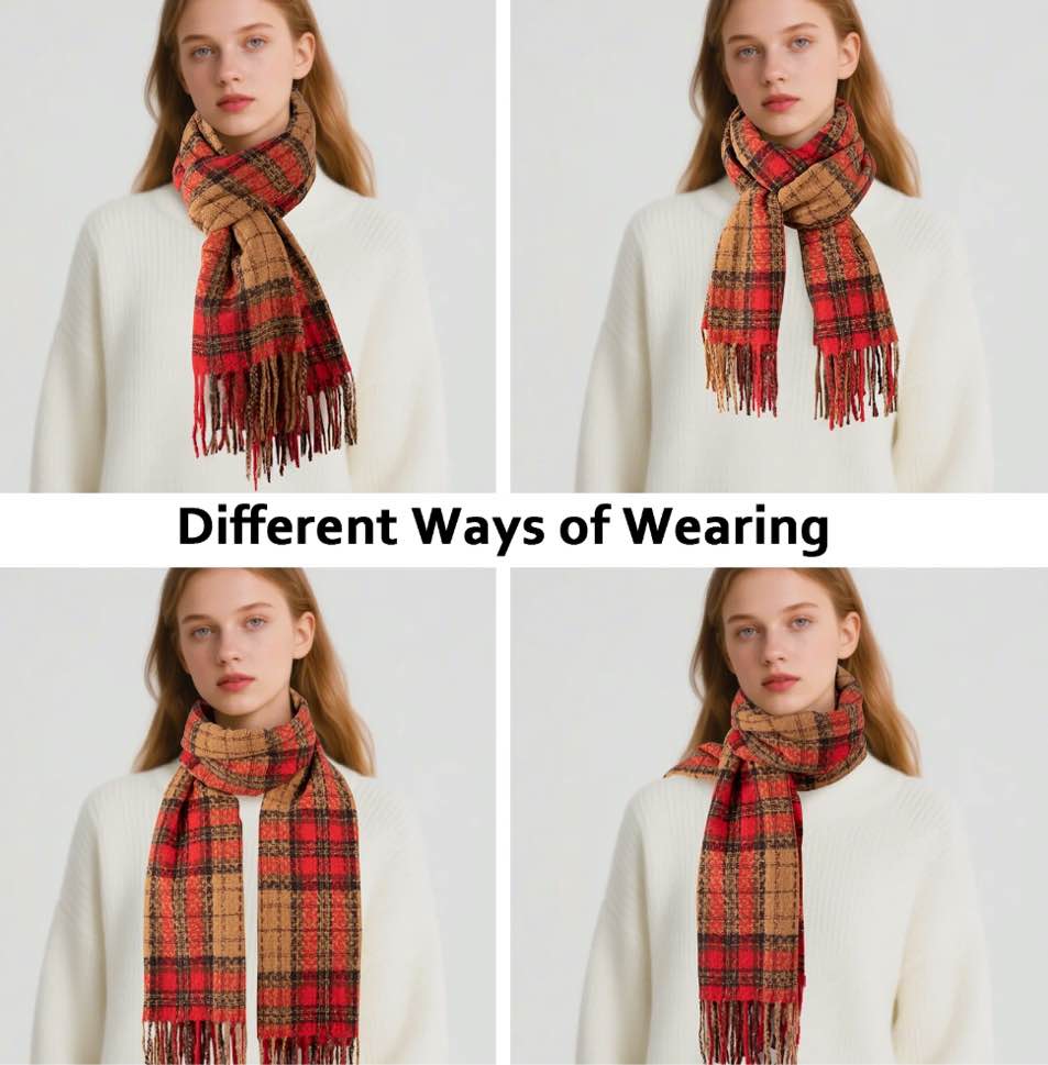 Condition photo showing New/Like New for Eallco 2 Pack Winter Scarves for Women, Cozy Thick Fuzzy Oversized Scarfs for Cold Weather, Classic Soft Warm Plaid Blanket Scarves