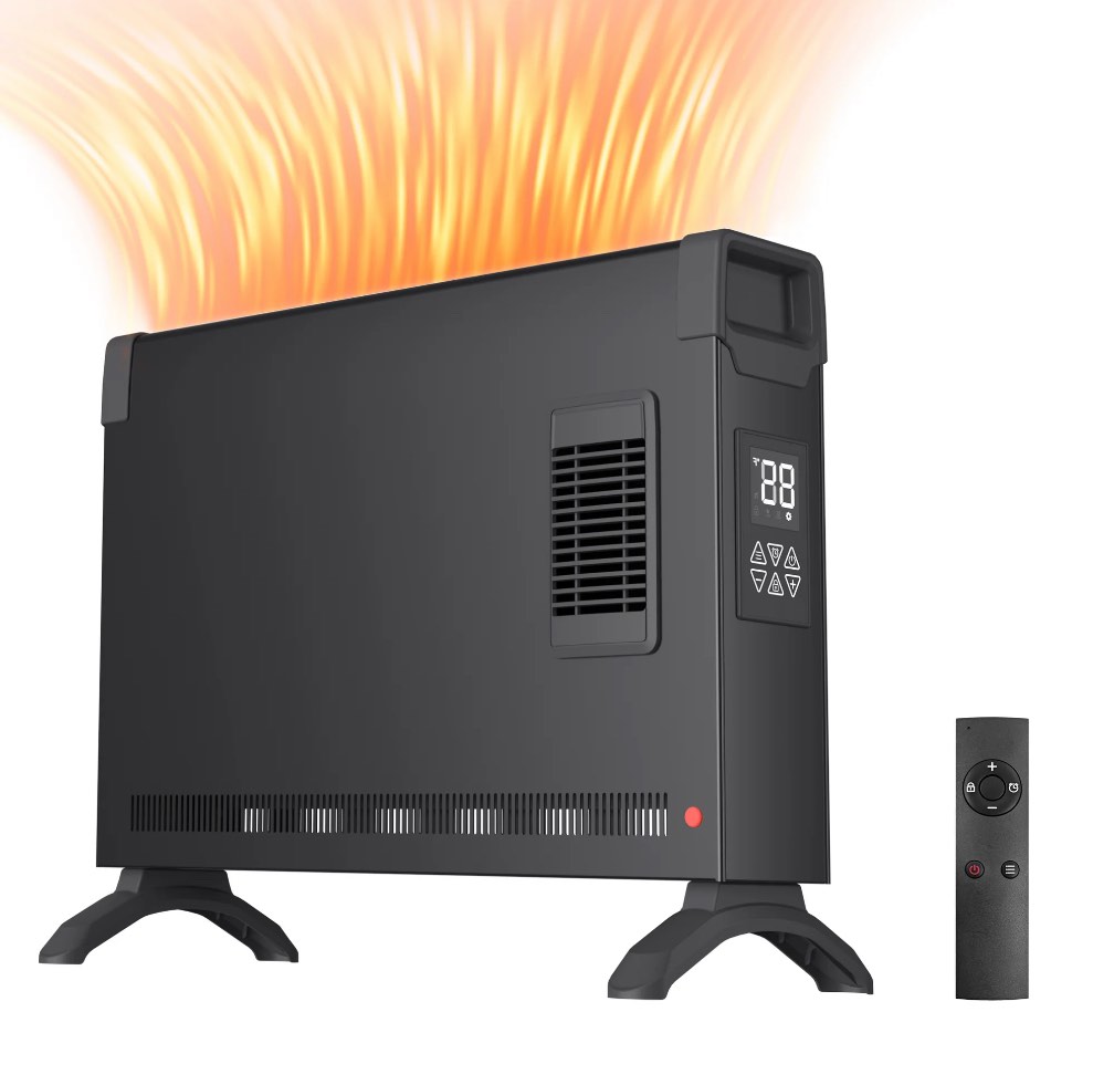 BREEZEHEAT 1500W panel space heater for bedroom, living room, home, 55-96F °,LED display screen button control, 600 sq,with fan for fast heating