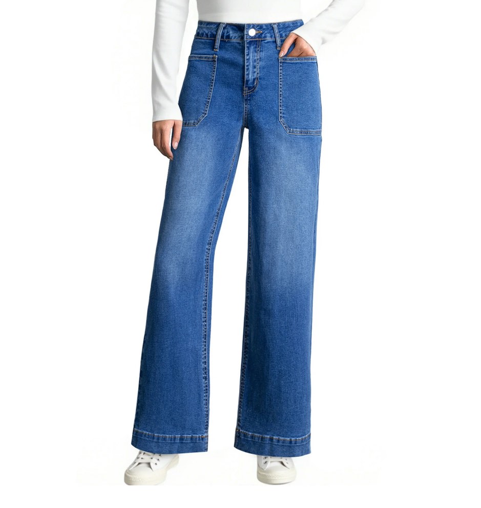 DOKOTOO Women's Wide Leg Jeans High Waisted Vintage Stretchy Loose Denim Pants with Big Pockets Size 8