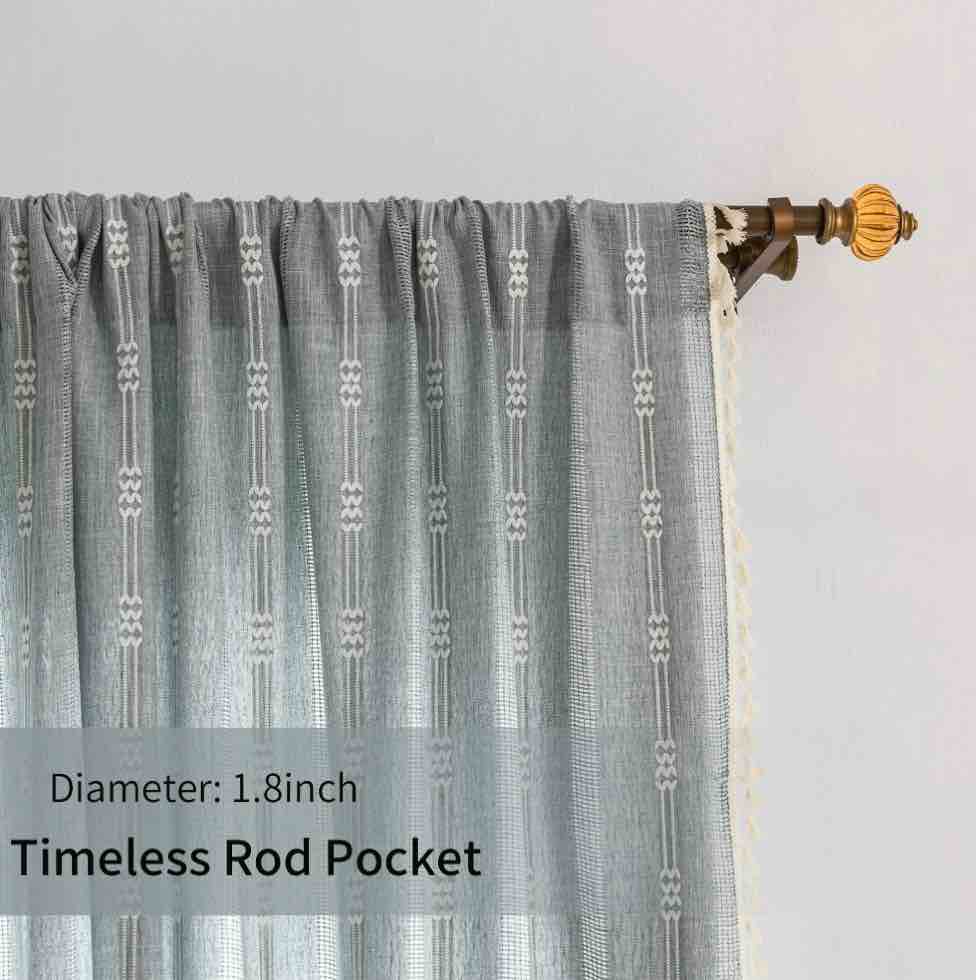 JOOJA 2 Panels Embroidery Boho Cotton Linen Window Curtains for Living Room Blue 55  W x 96  L