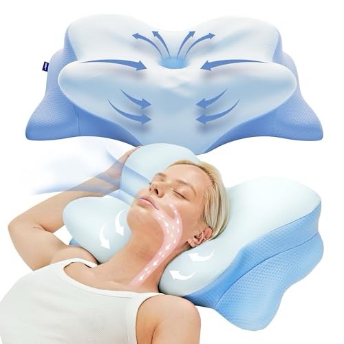 Derila Ergo Cervical Neck Pillow for Sleeping Ergonomic Pillow Contour Neck Support Memory Foam Pillows for Back, Side Sleeper Pillows 21.25 X 14.17 X