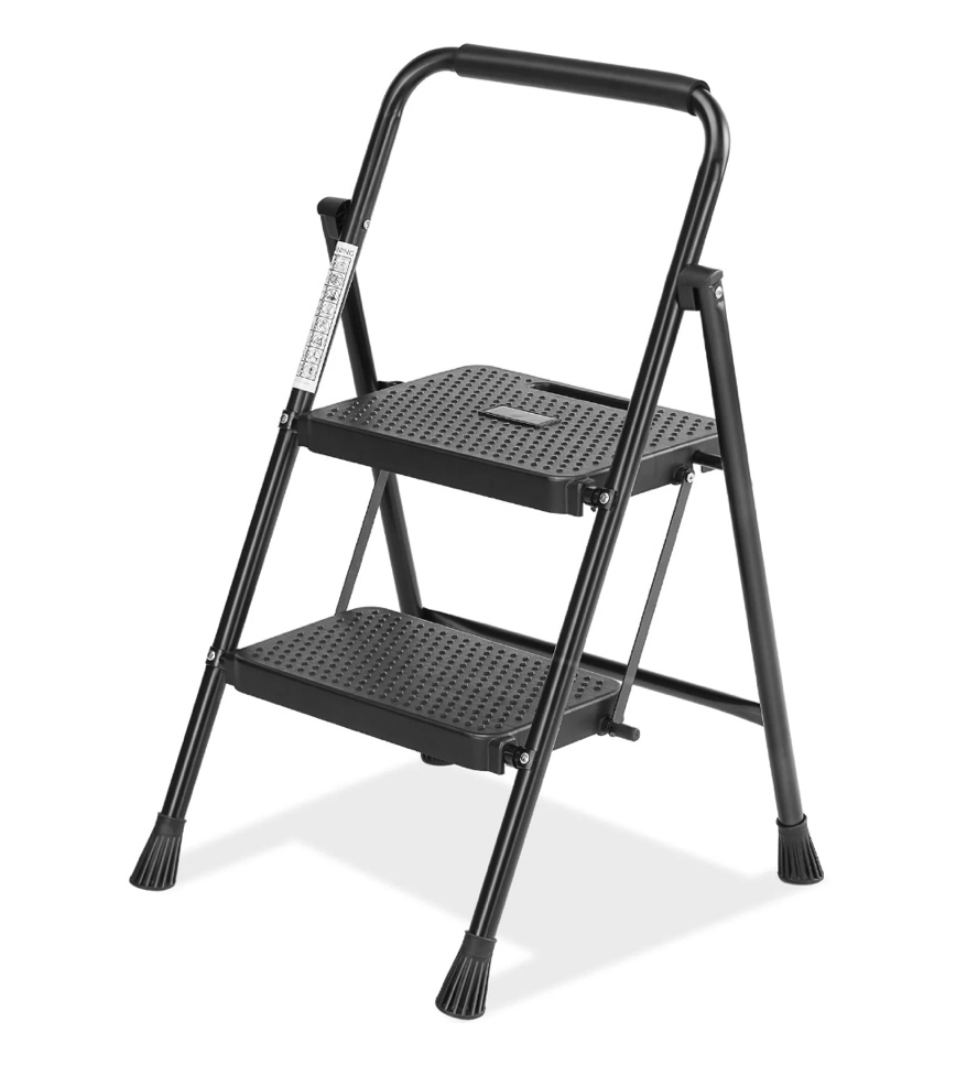 concetta 3 step ladder, folding step stool with anti-slip pedal, lightweight portable ladder for home, workplace, 800lbs capacity?black