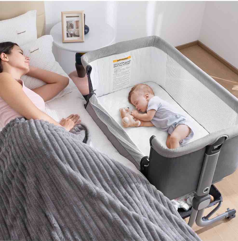 anyask portable baby bedside sleeper bassinet with waterproof mattress pad for infant newborn up to 12 month