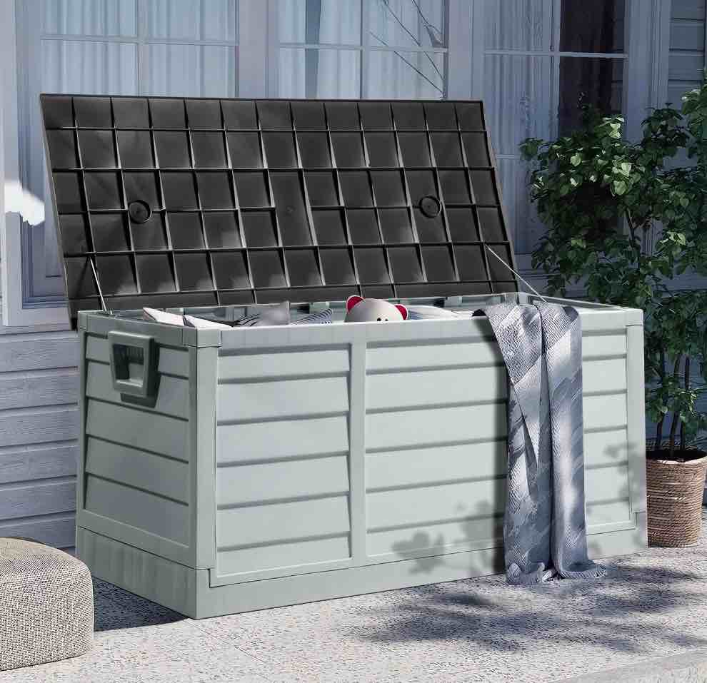 ktaxon 75gal outdoor garden resin storage deck box tools black