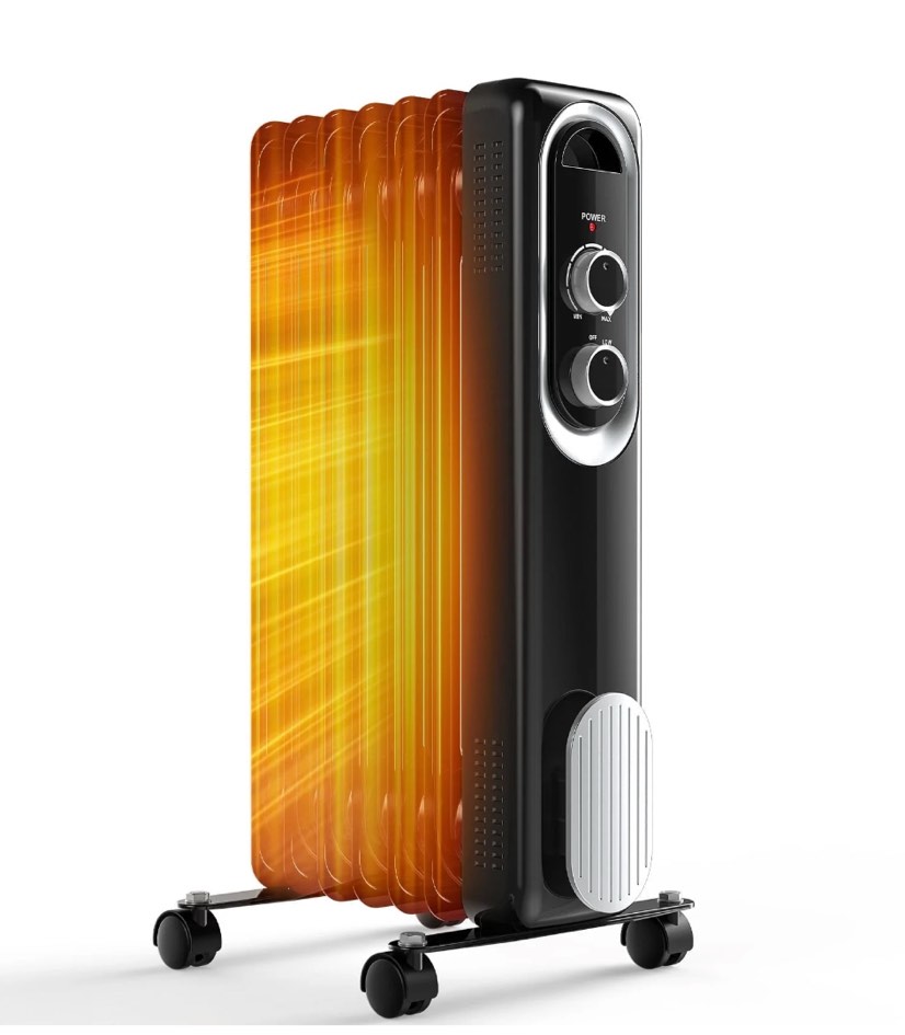 mcq basic electric oil filled radiator, space heater with adjustable thermostat,for office bedroom home, black