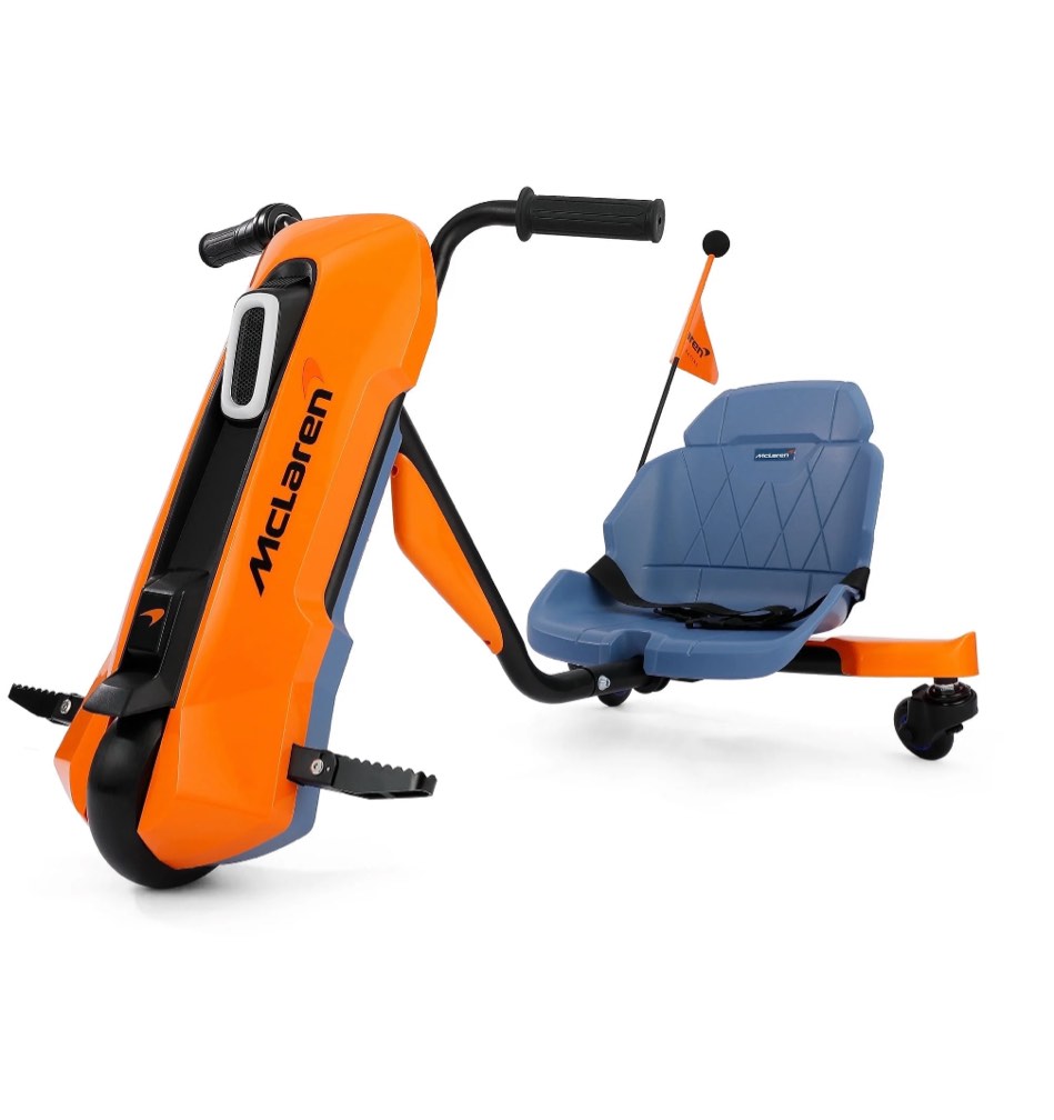 McLaren Licensed 24V Ride on Toys,Drift Kart for Kids, 6.5 MPH Max,360° Spin Electric Go Kart for Kids, 3 Adjustable Seat, Music, Bluetooth,Orange