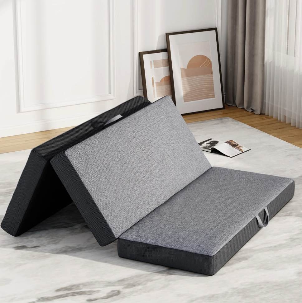 6 inch Tri Folding Mattress Queen Size Portable Memory Foam Mattress with Washable Cover and Non-Slip Bottom for Guest/Travel/Camping/Yoga, 78" x 58" x 6"