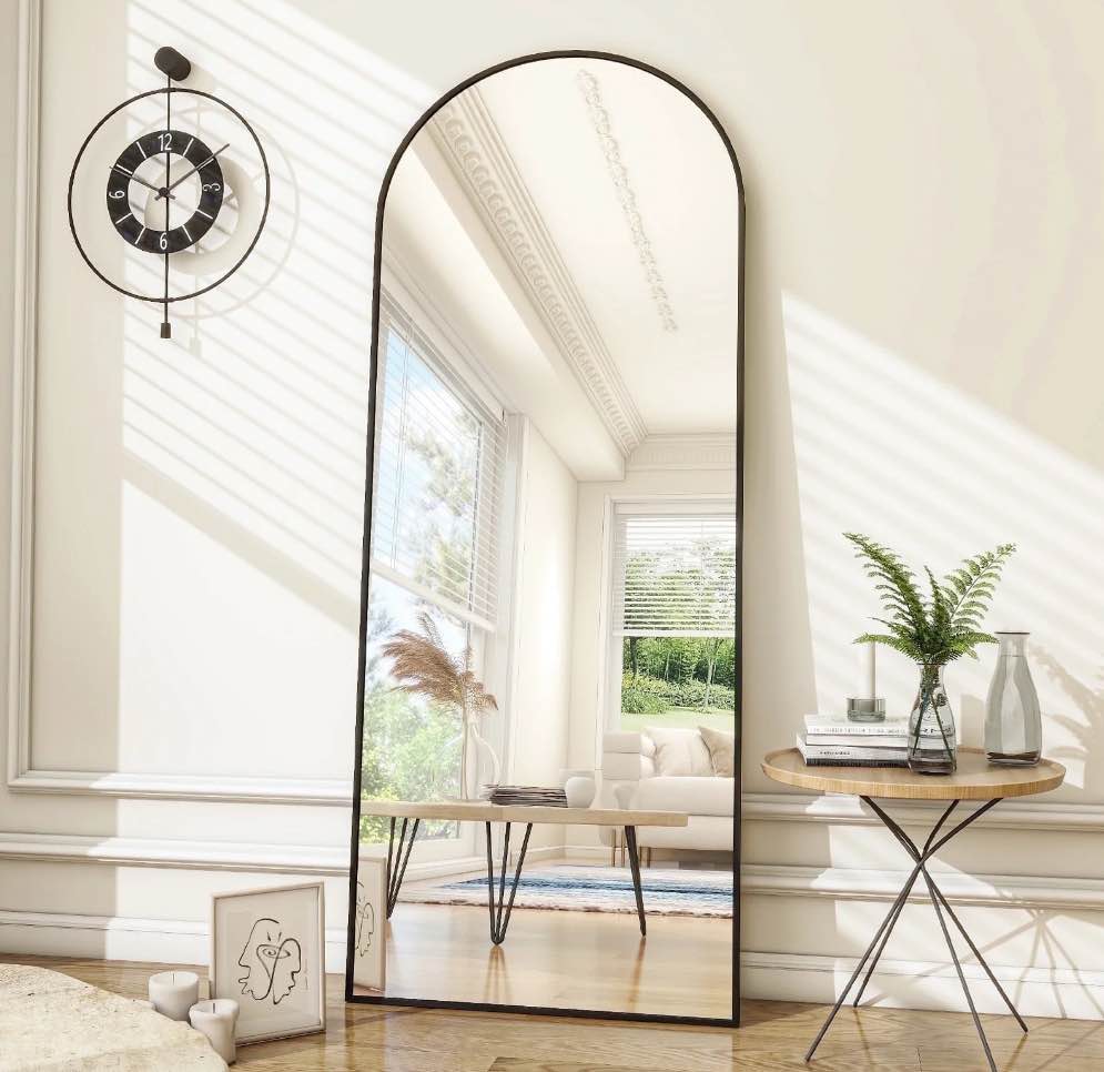 BEAUTYPEAK 71"x27.1" Arch Full Length Mirror Oversized Floor Mirrors for Standing Leaning, Black