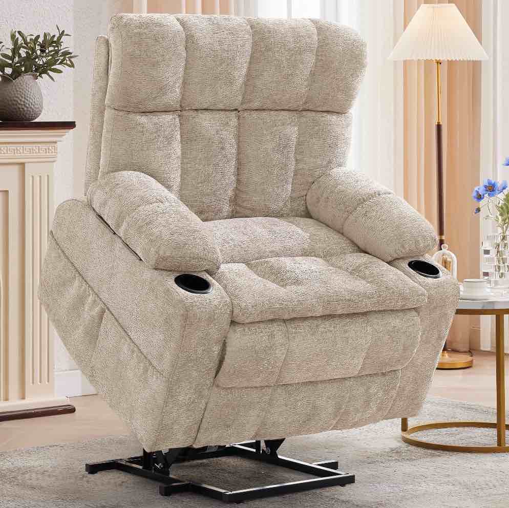 Korser Oversized Dual Motor Power Lift Recliner for Elderly with Adjustable Headrest,Massage Recliner Chair with USB Ports & Type C Electric Lift Chair with Storebox Cupholder for Living Room, Light Tan 