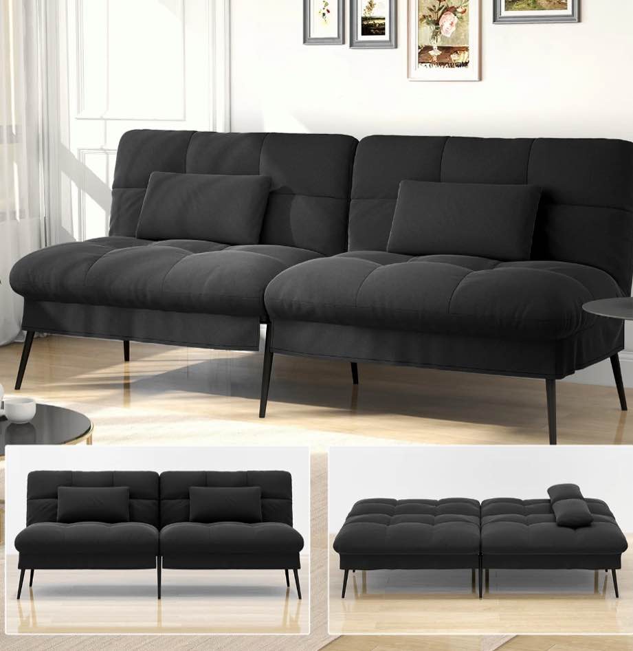 COMHOMA Convertible Futon Sofa Bed 72? W Large Size Upholstered Futon Couch Fabric Sleeper Sofa,Black