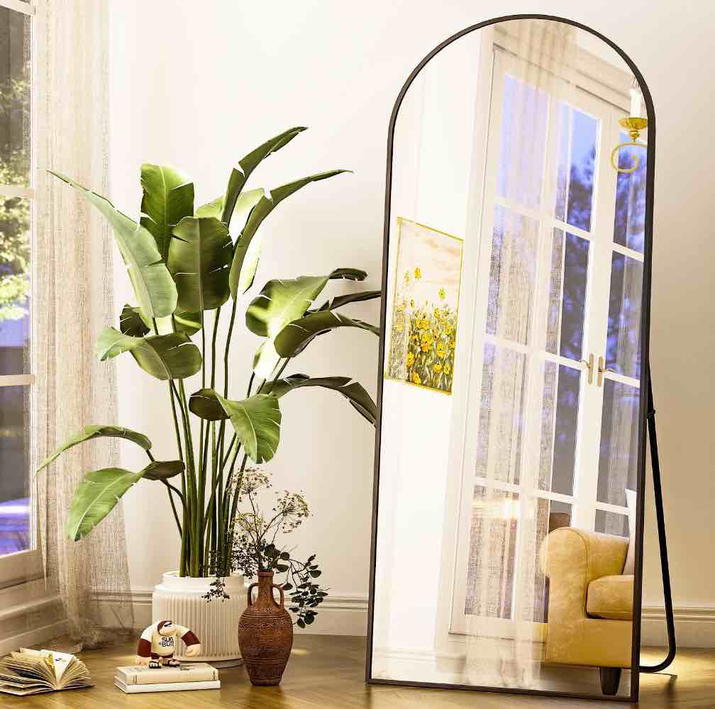 BEAUTYPEAK Arched Full Length Floor Mirror 64"x21.1" Full Body Standing Mirror,Black