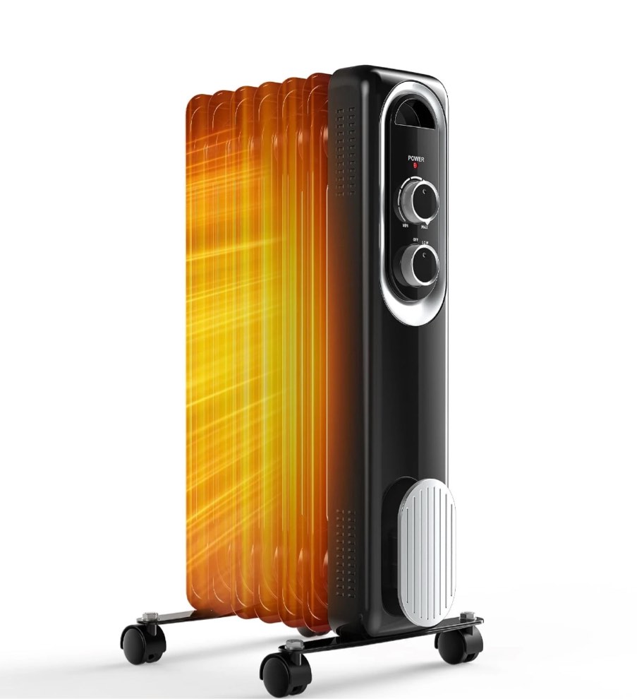 MCQ Basic Electric Oil Filled Radiator, Space Heater with Adjustable Thermostat,for Office Bedroom Home, Black